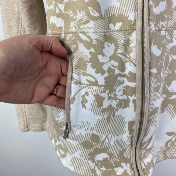Laura Scott Women's Petite Medium Tan White Floral Full Zip Track‎ Jacket - Picture 5 of 8